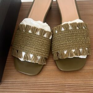 J. Crew Mossy Grove Woven Raffia Fringe Strap Sandal